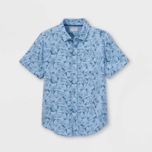 Cat & Jack Boys Challis Shark Print Short Sleeve Button Up - Picture 1 of 5